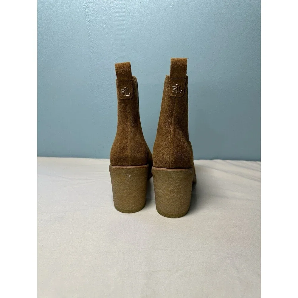 Lauren Ralph Lauren Women Marianna Block Heel Chelsea Boots Size US 6.5 Brown